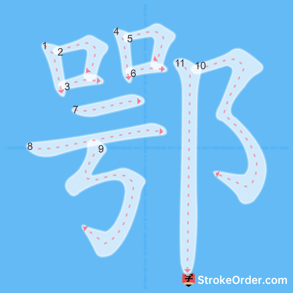 Standard stroke order for the Chinese character 鄂