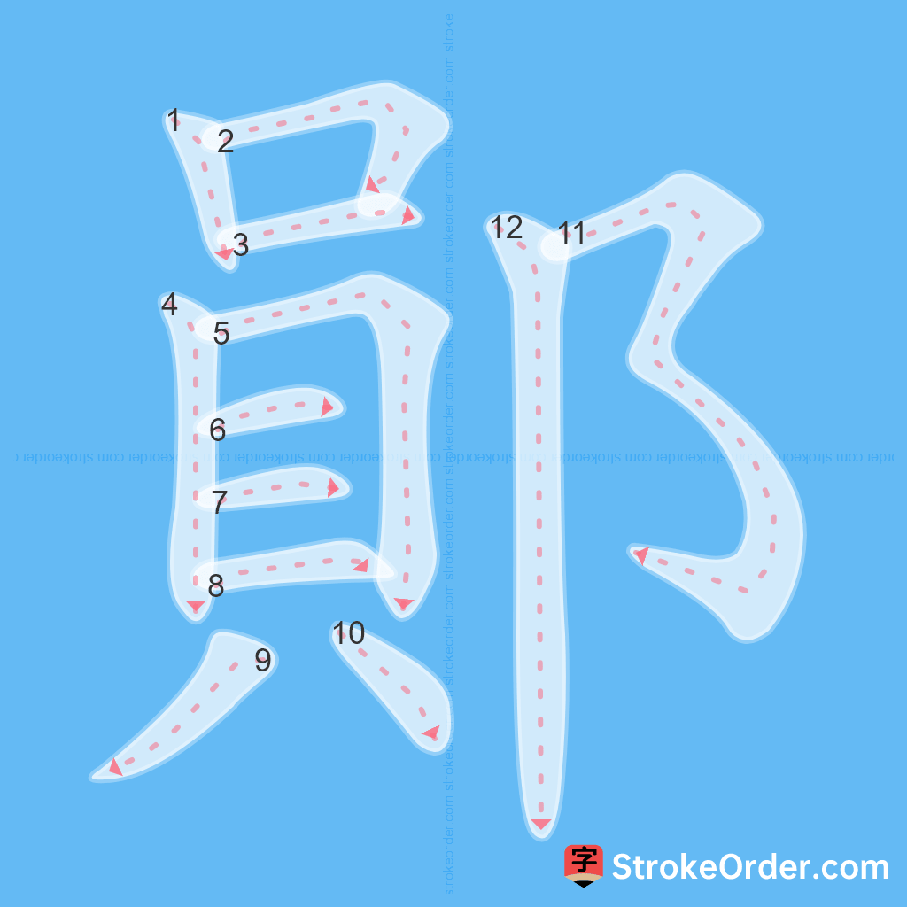 Standard stroke order for the Chinese character 鄖