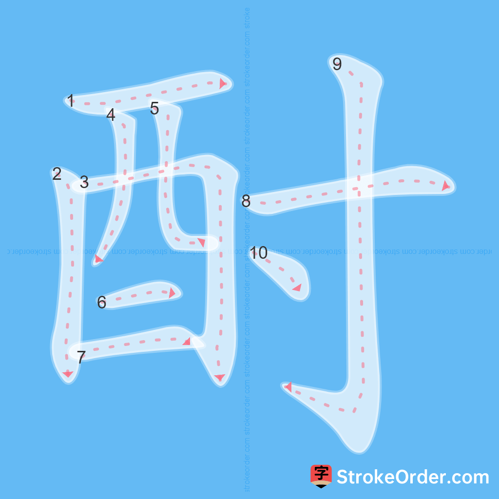 Standard stroke order for the Chinese character 酎