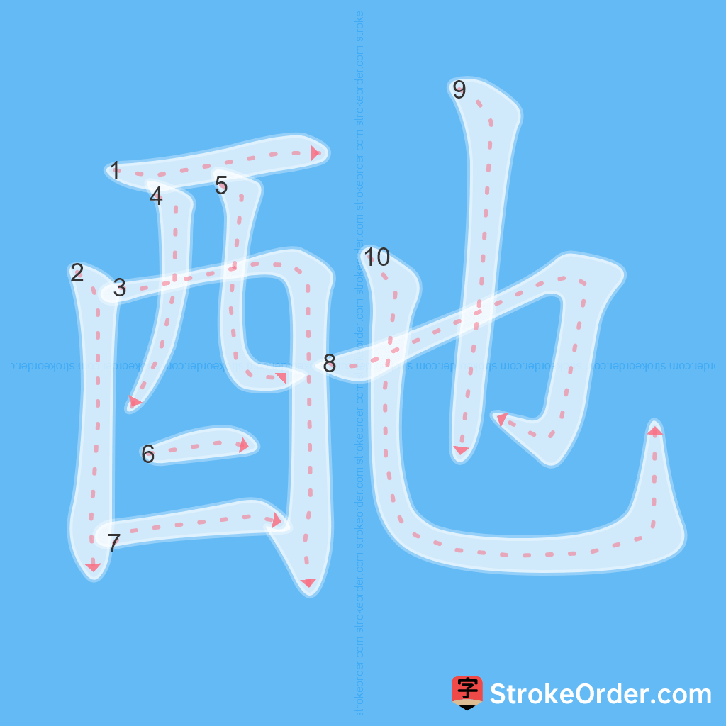 Standard stroke order for the Chinese character 酏
