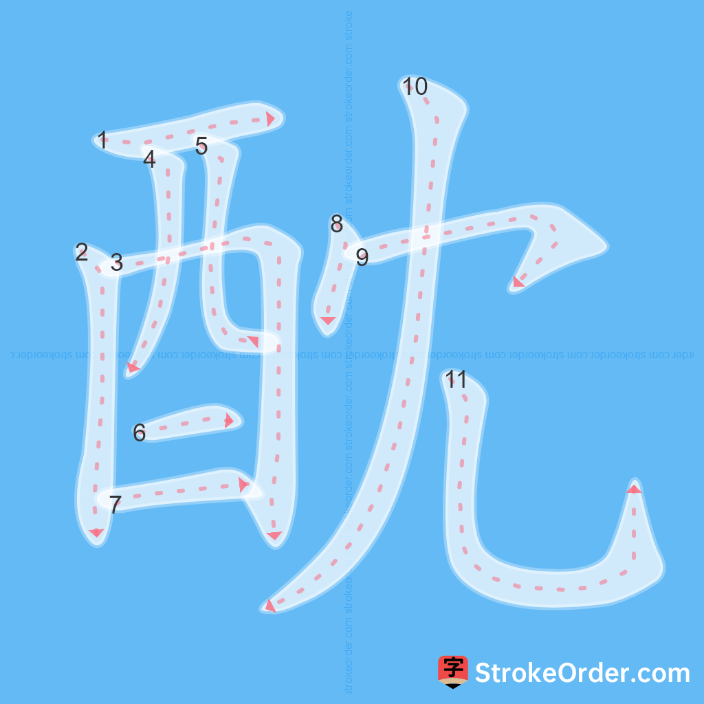 Standard stroke order for the Chinese character 酖