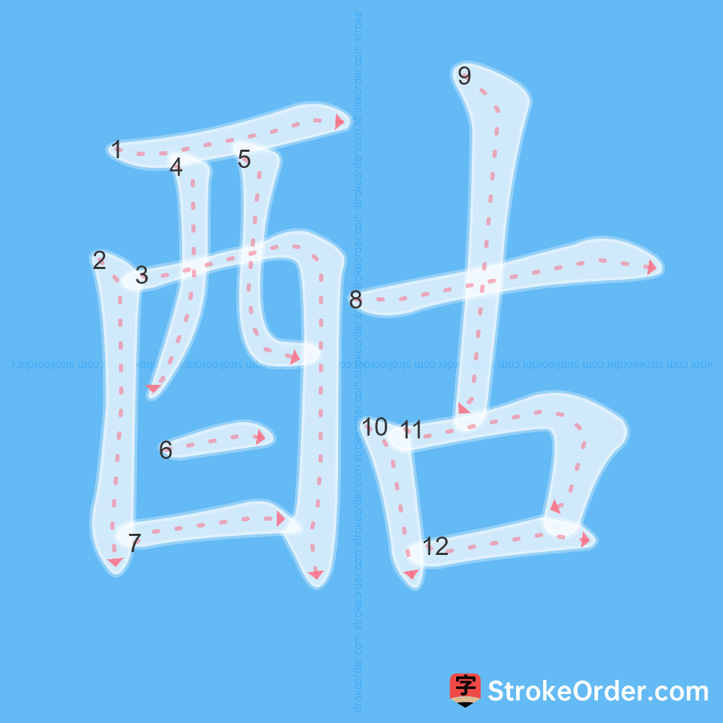 Standard stroke order for the Chinese character 酤