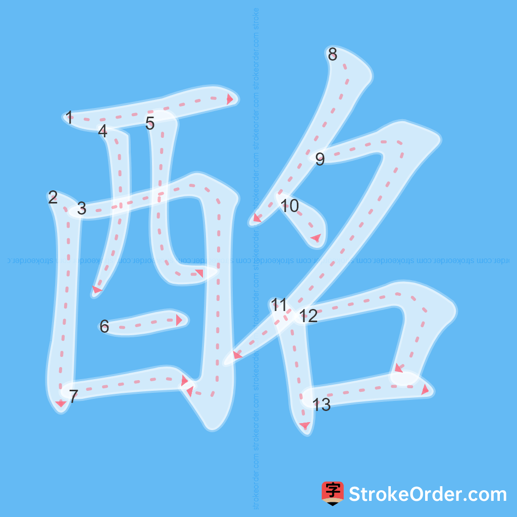 Standard stroke order for the Chinese character 酩