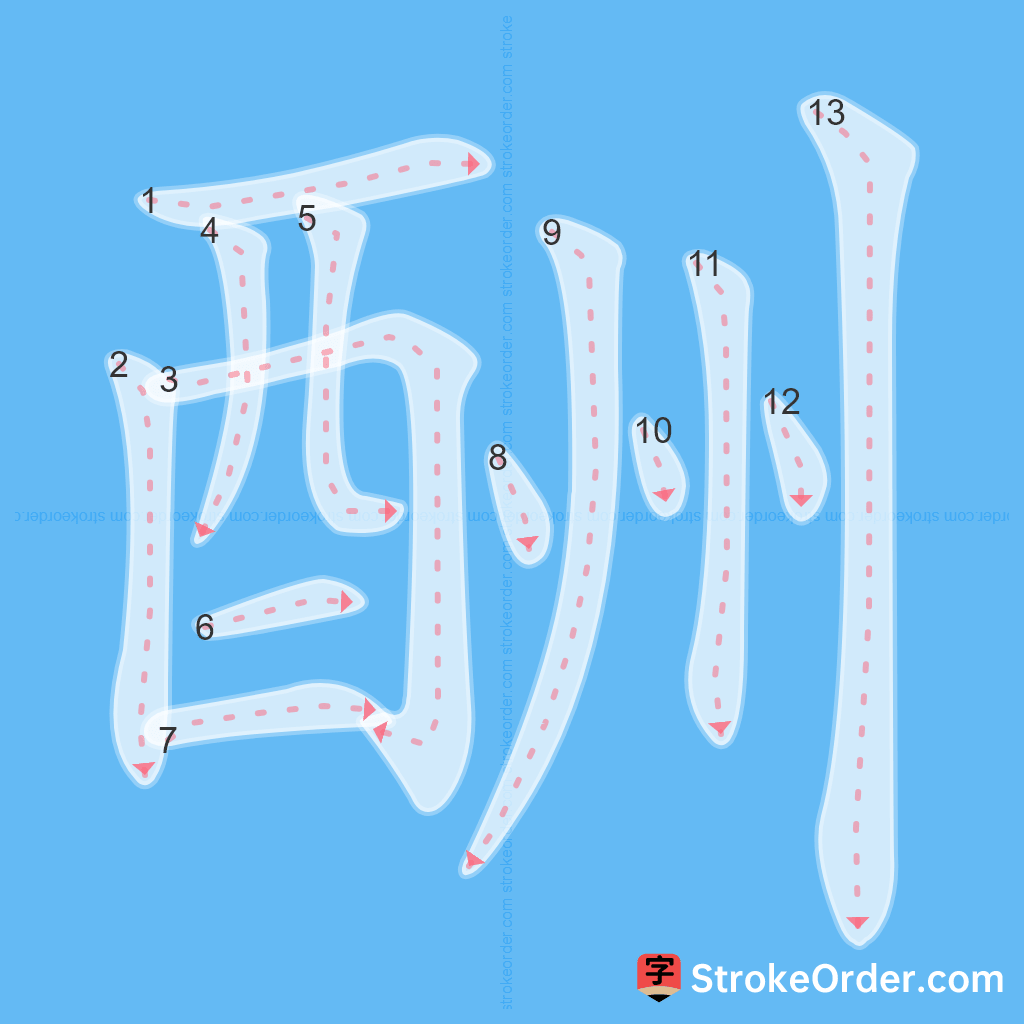 Standard stroke order for the Chinese character 酬