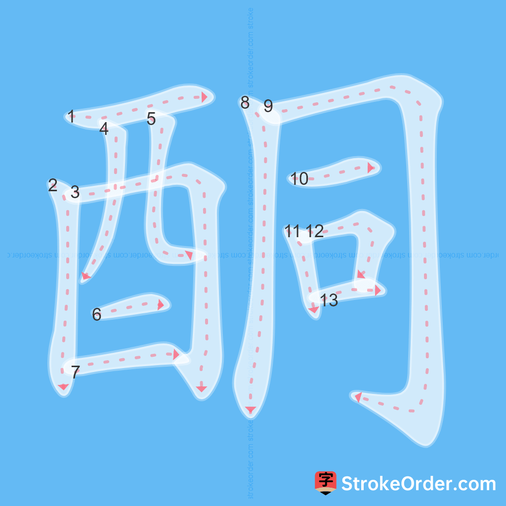 Standard stroke order for the Chinese character 酮