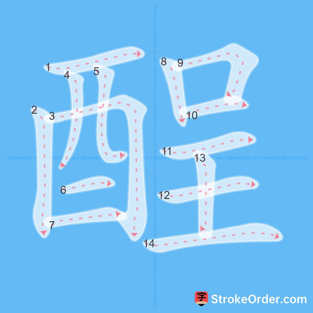 Standard stroke order for the Chinese character 酲