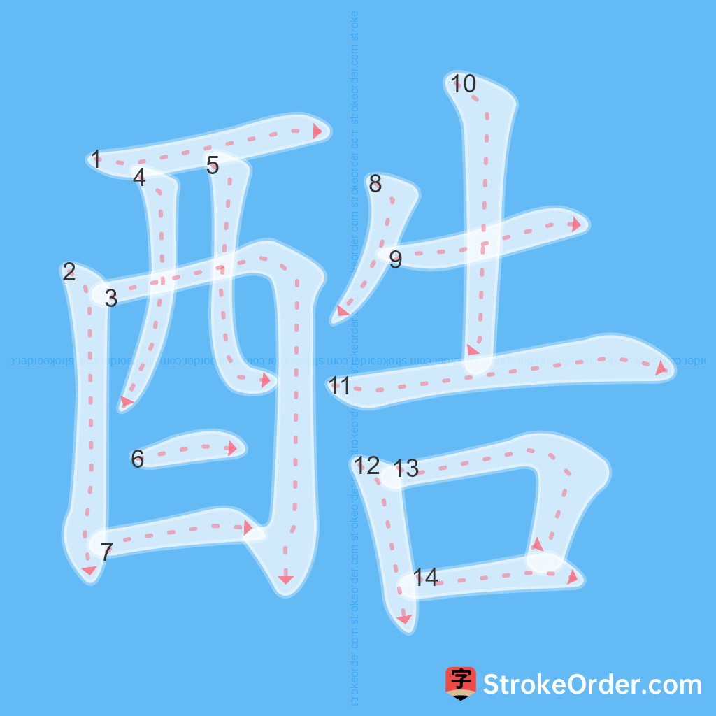 Standard stroke order for the Chinese character 酷