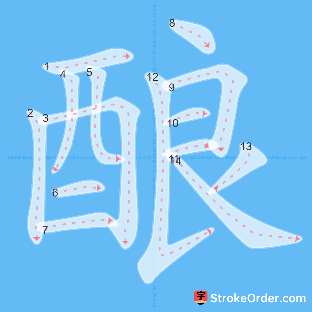 Standard stroke order for the Chinese character 酿