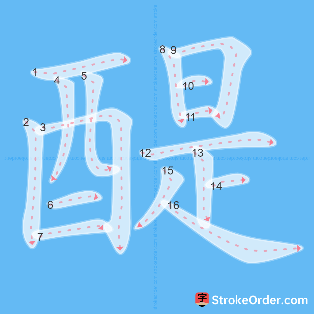 Standard stroke order for the Chinese character 醍