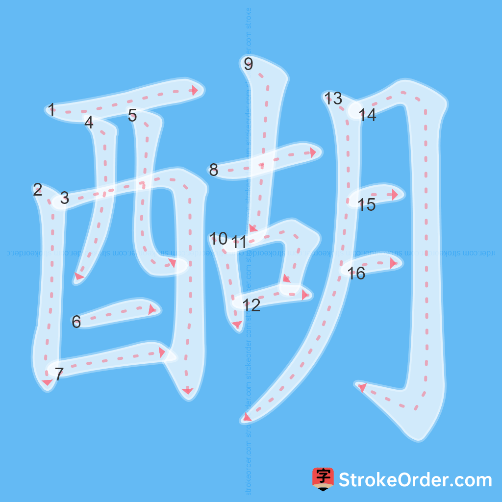 Standard stroke order for the Chinese character 醐