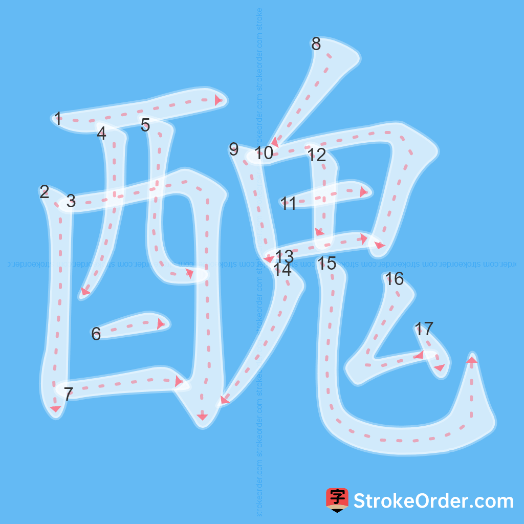 Standard stroke order for the Chinese character 醜