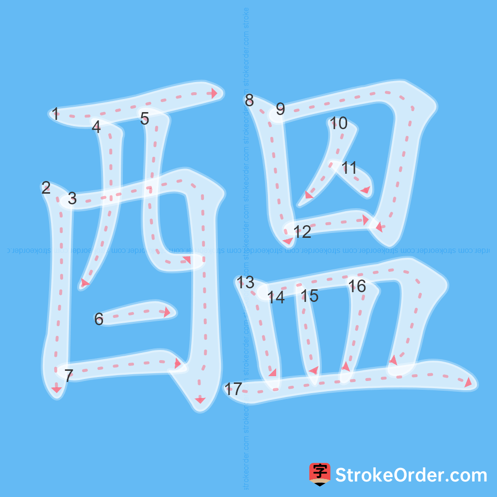 Standard stroke order for the Chinese character 醞