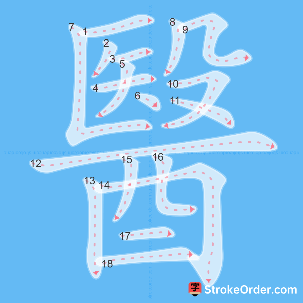 Standard stroke order for the Chinese character 醫