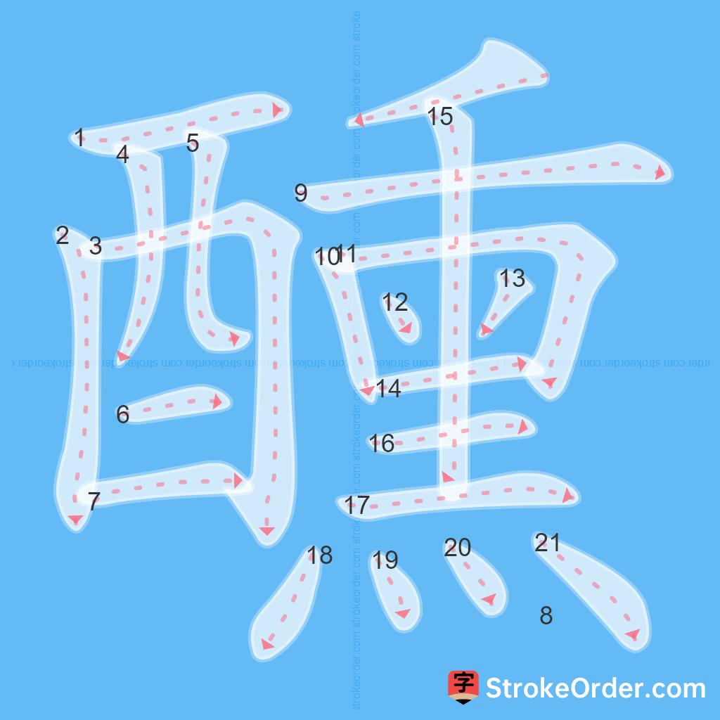 Standard stroke order for the Chinese character 醺