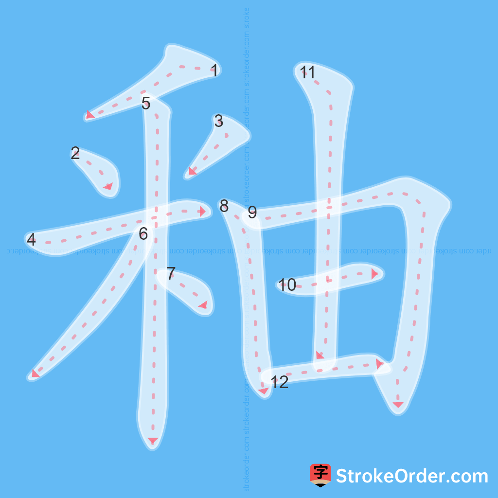 Standard stroke order for the Chinese character 釉