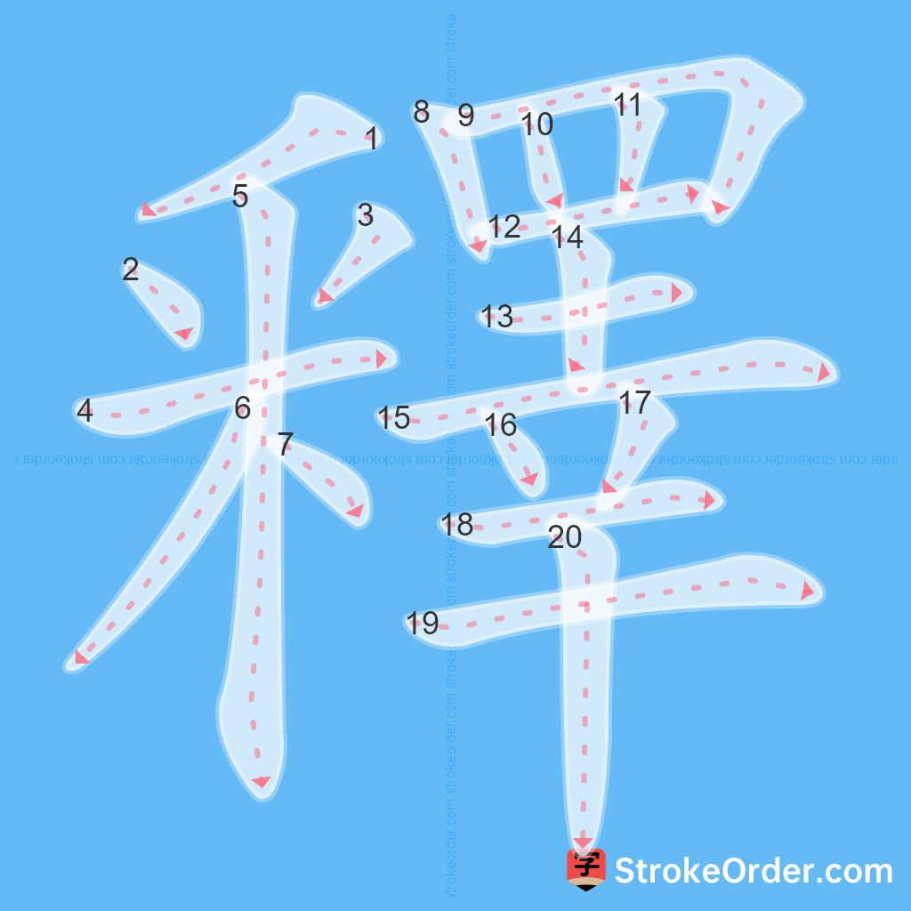 Standard stroke order for the Chinese character 釋