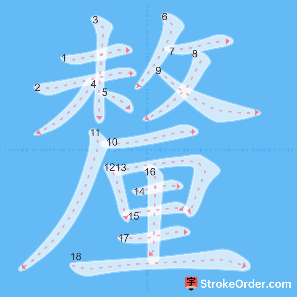 Standard stroke order for the Chinese character 釐