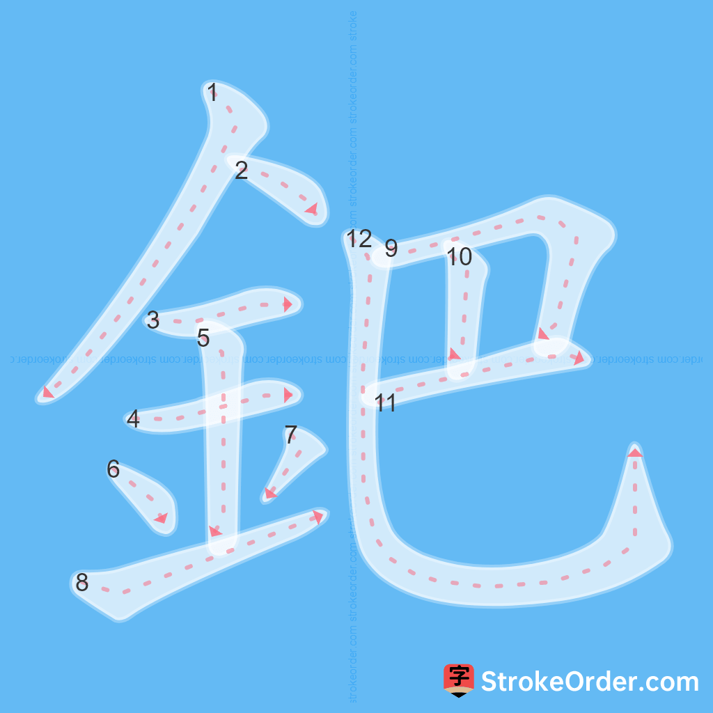 Standard stroke order for the Chinese character 鈀