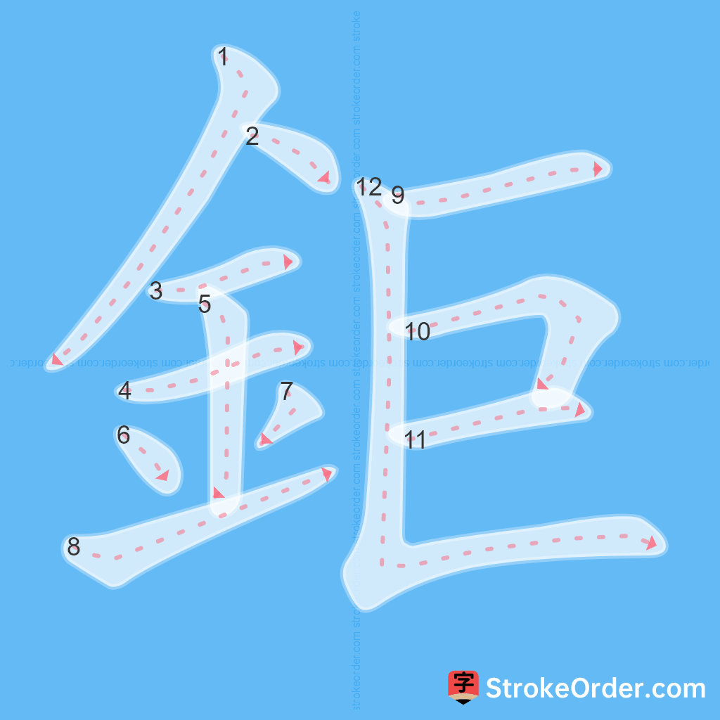 Standard stroke order for the Chinese character 鉅