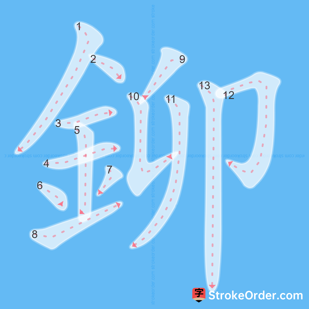 Standard stroke order for the Chinese character 鉚