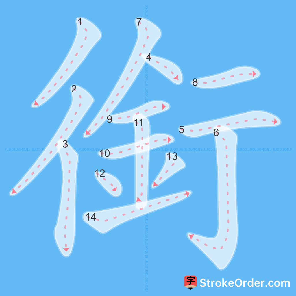 Standard stroke order for the Chinese character 銜