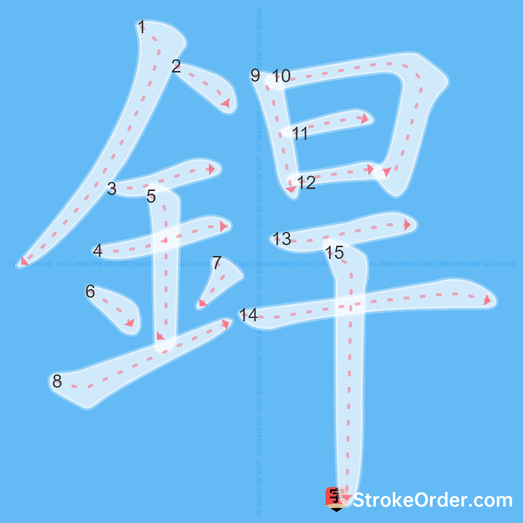 Standard stroke order for the Chinese character 銲