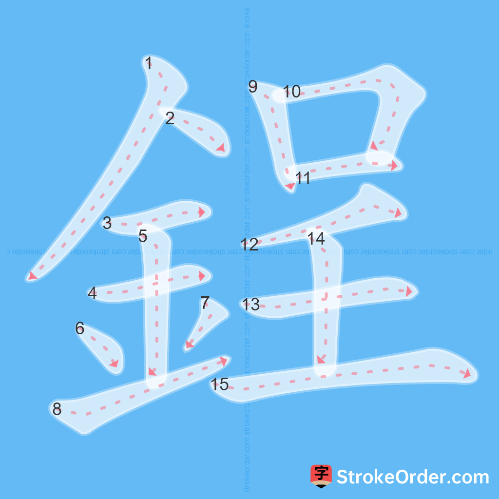 Standard stroke order for the Chinese character 鋥