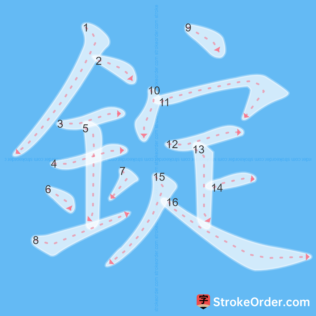 Standard stroke order for the Chinese character 錠