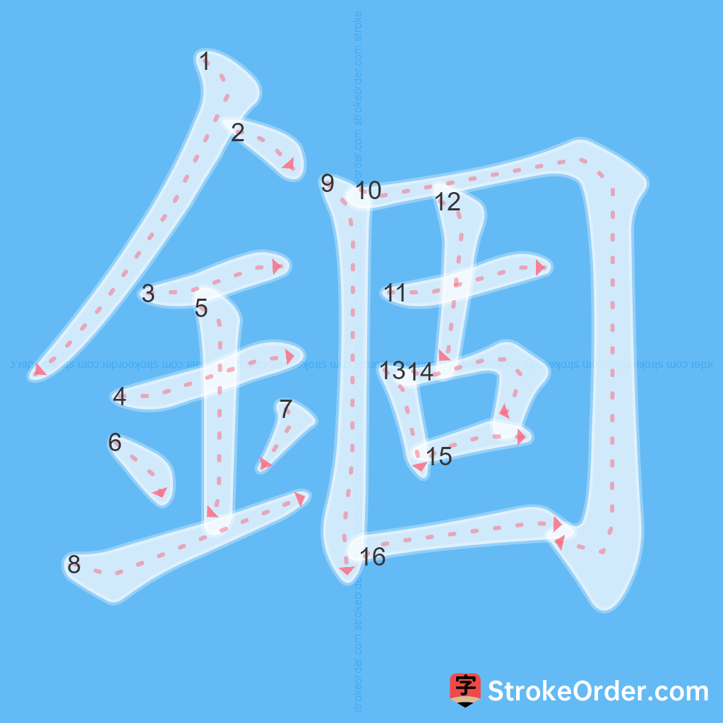 Standard stroke order for the Chinese character 錮