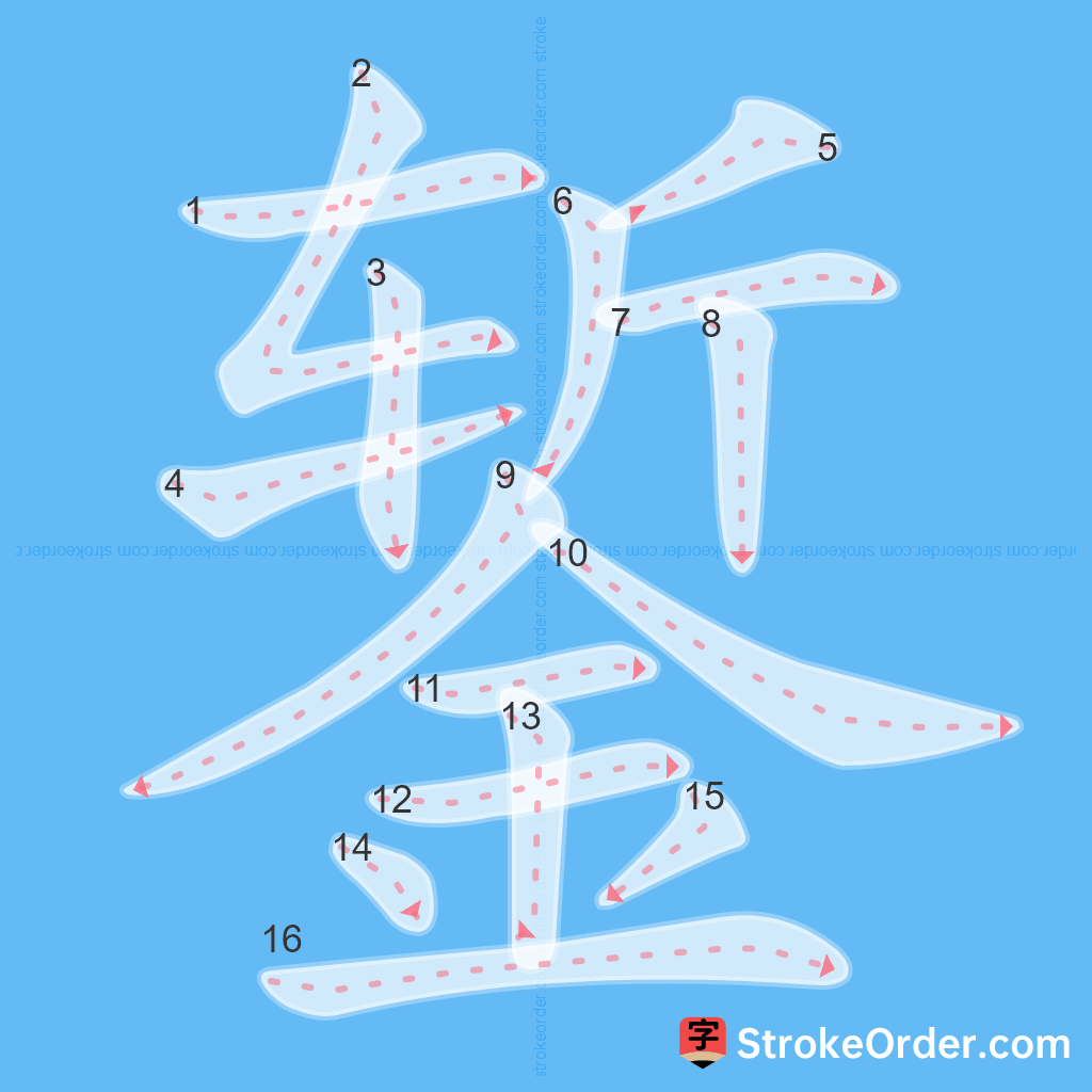 Standard stroke order for the Chinese character 錾