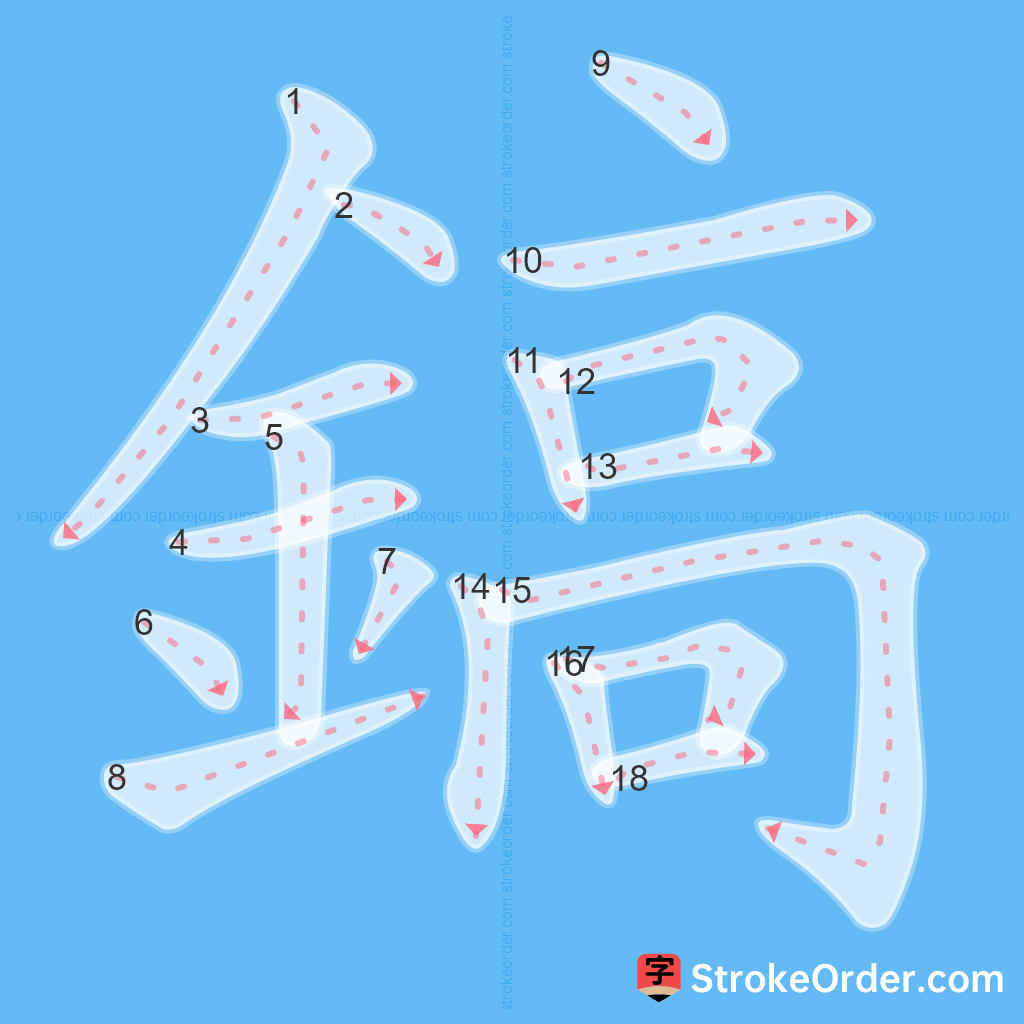Standard stroke order for the Chinese character 鎬