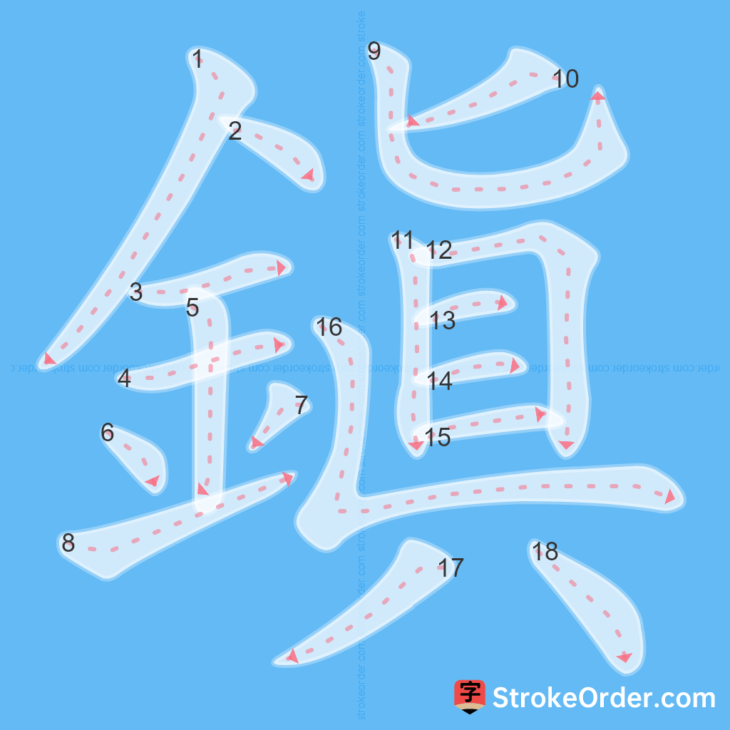 Standard stroke order for the Chinese character 鎮