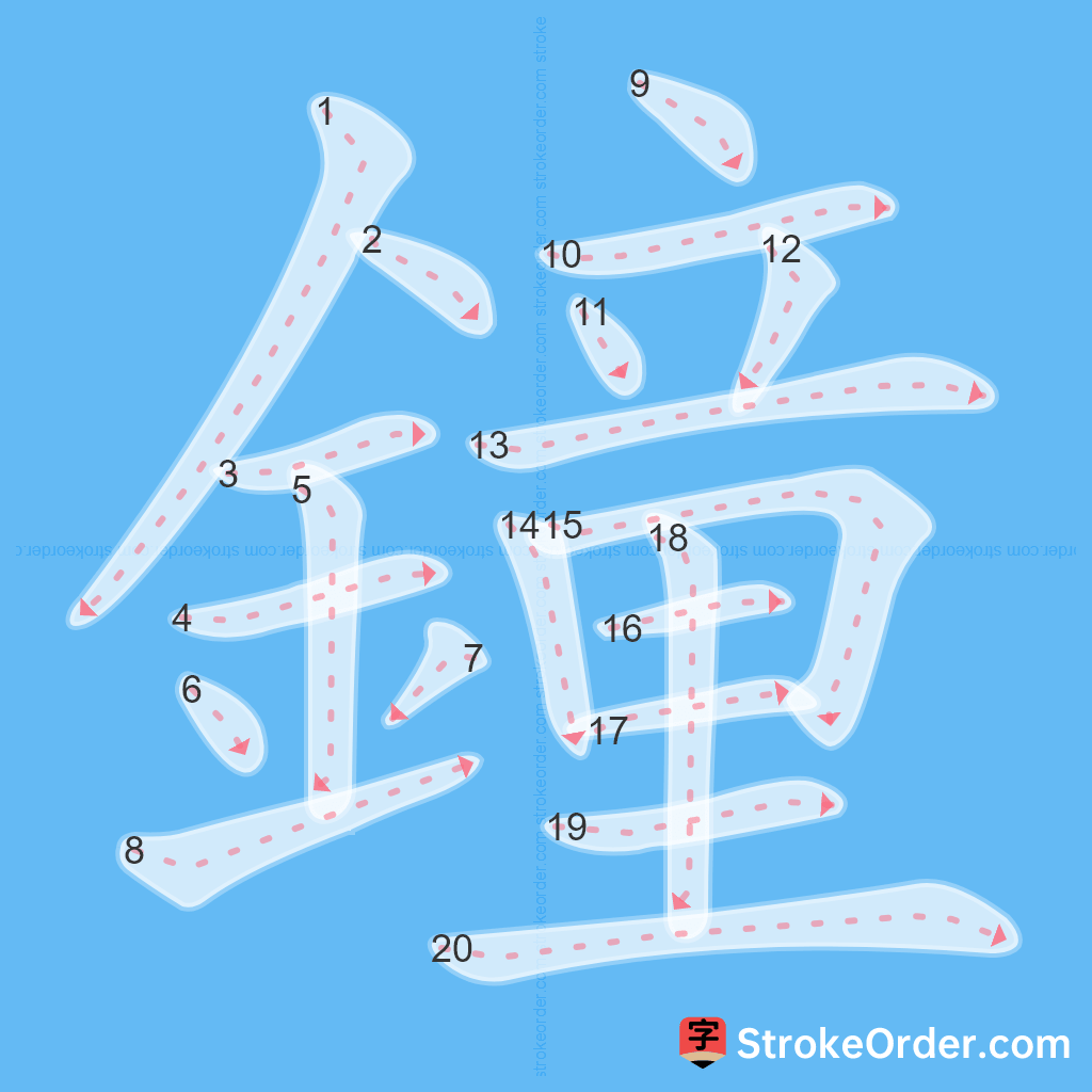 Standard stroke order for the Chinese character 鐘