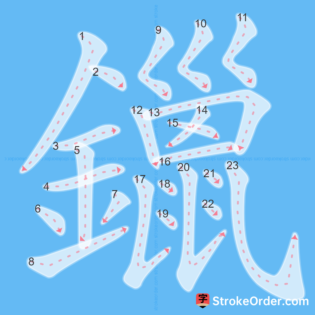 Standard stroke order for the Chinese character 鑞