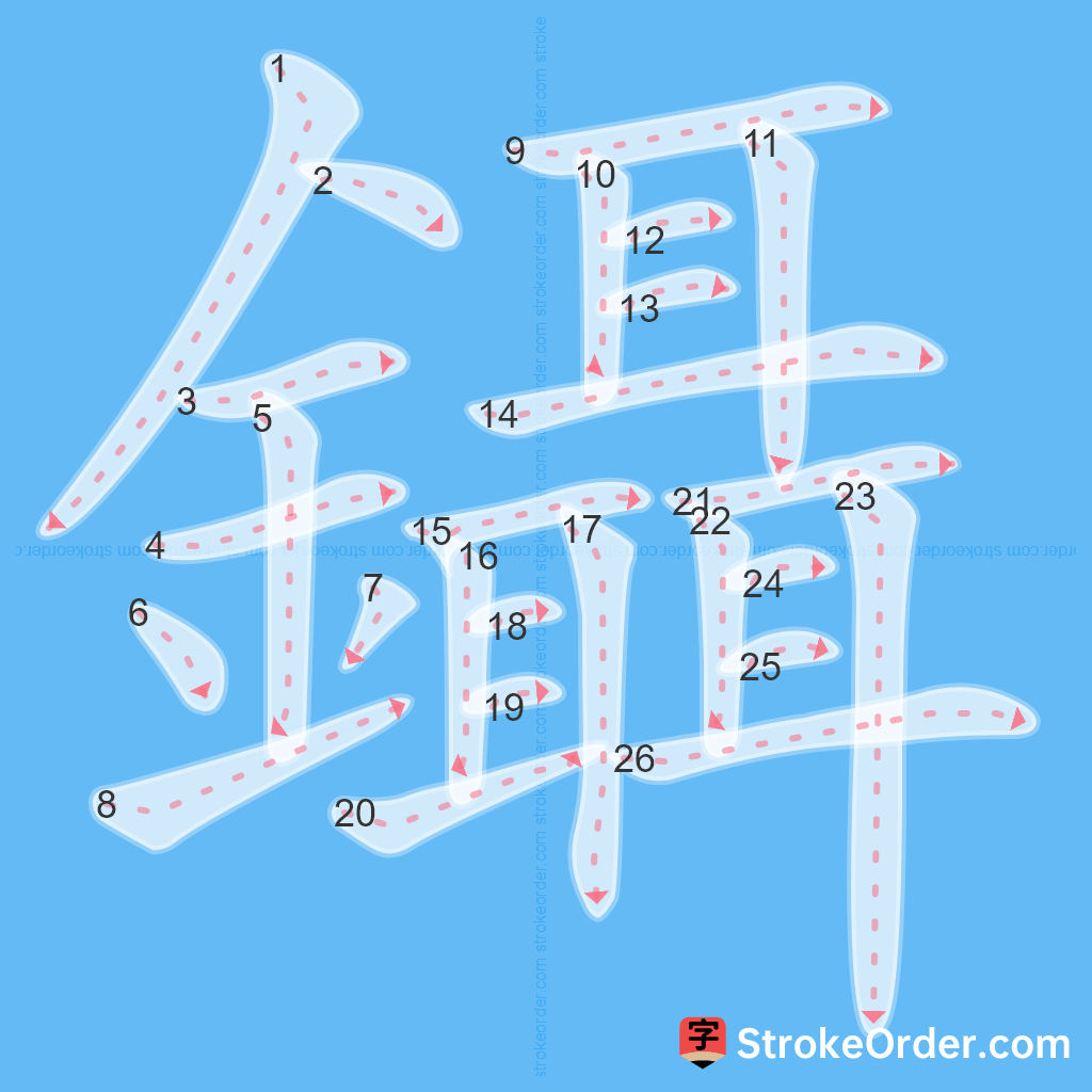 Standard stroke order for the Chinese character 鑷