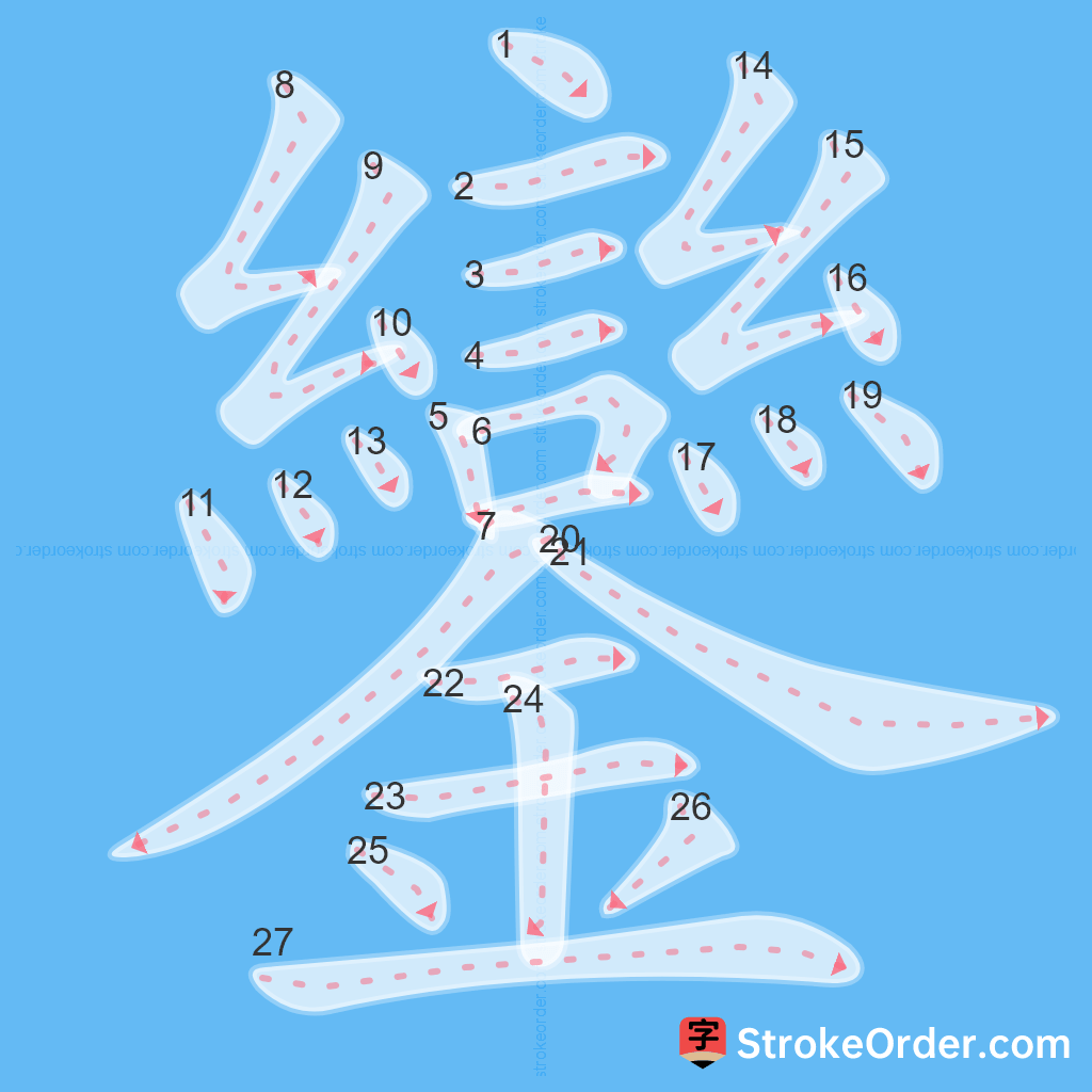 Standard stroke order for the Chinese character 鑾