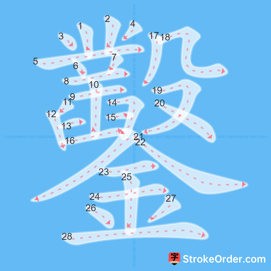 Standard stroke order for the Chinese character 鑿