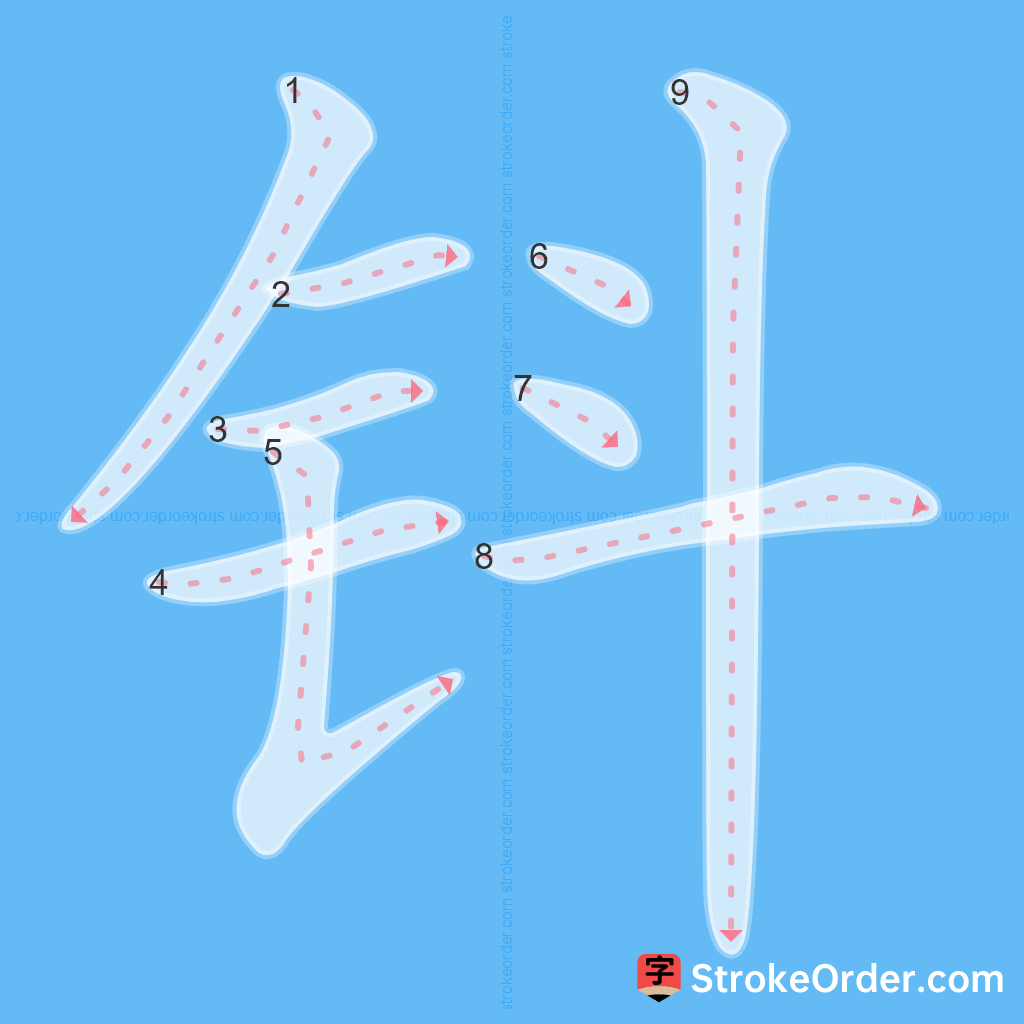 Standard stroke order for the Chinese character 钭