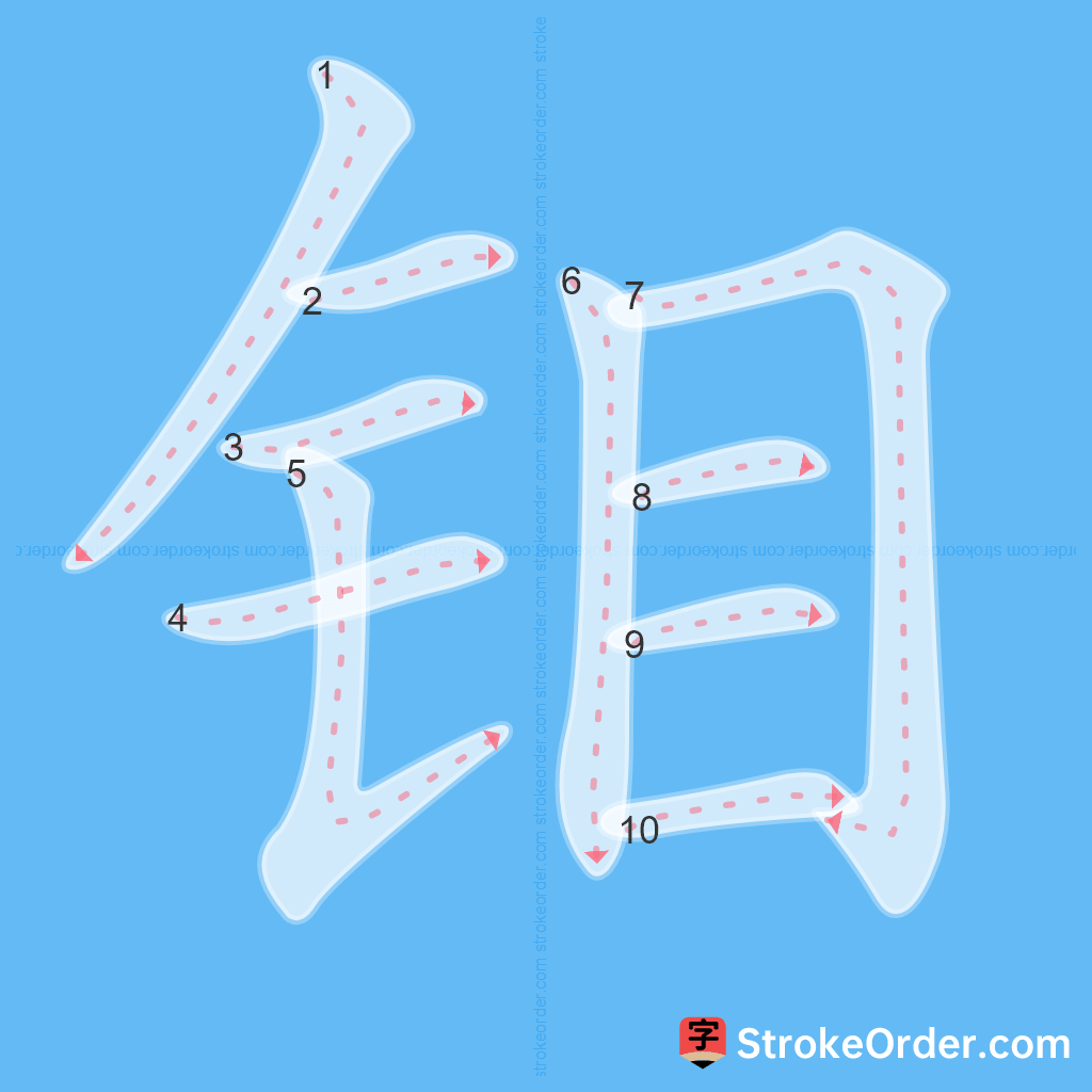 Standard stroke order for the Chinese character 钼