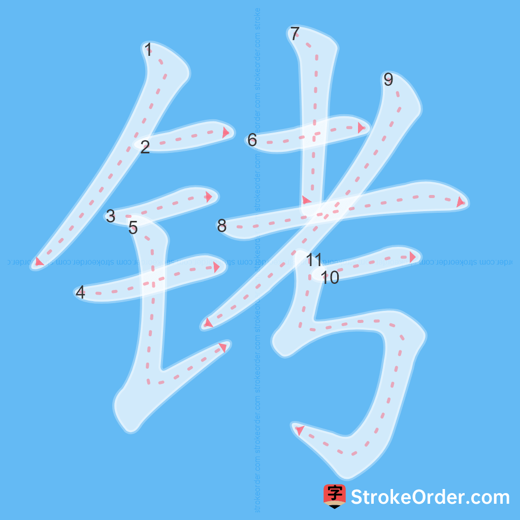 Standard stroke order for the Chinese character 铐