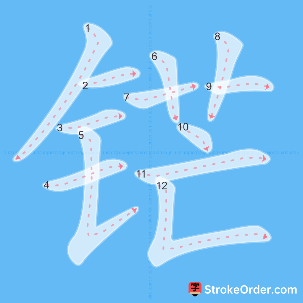 Standard stroke order for the Chinese character 铓