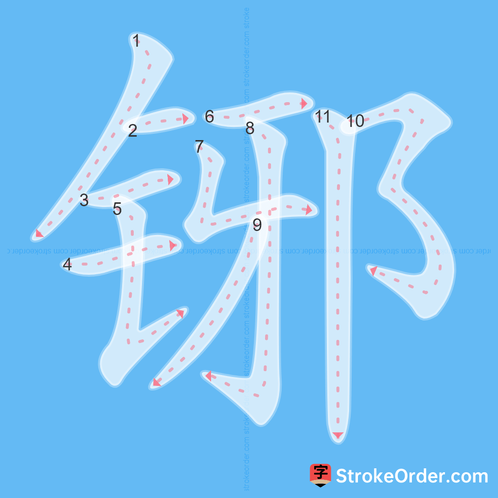 Standard stroke order for the Chinese character 铘