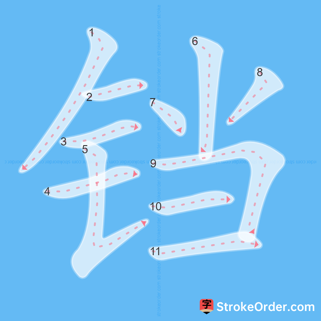 Standard stroke order for the Chinese character 铛