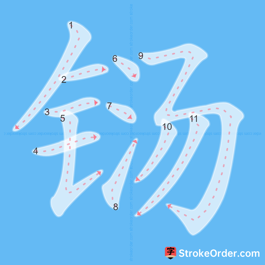 Standard stroke order for the Chinese character 铴