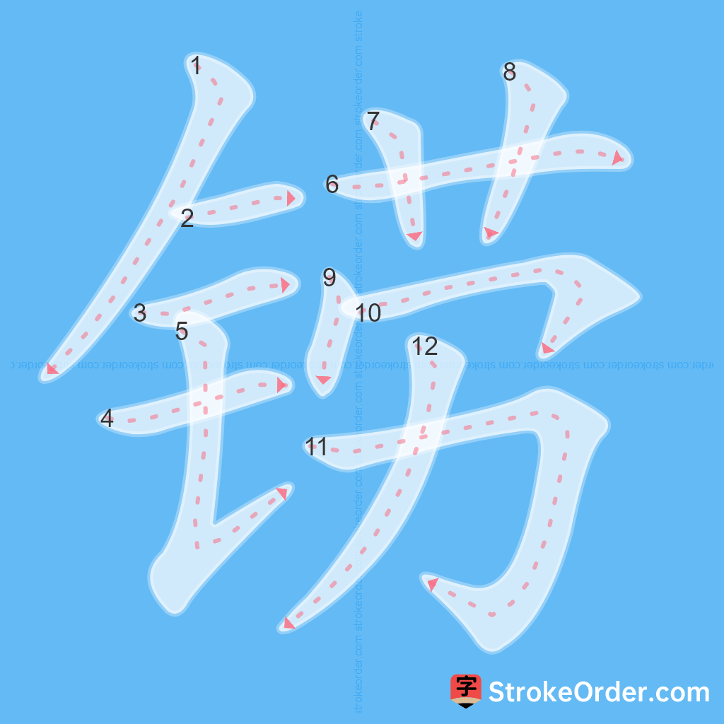 Standard stroke order for the Chinese character 铹