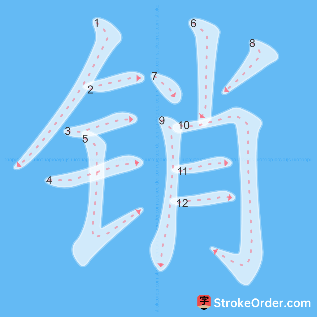 Standard stroke order for the Chinese character 销