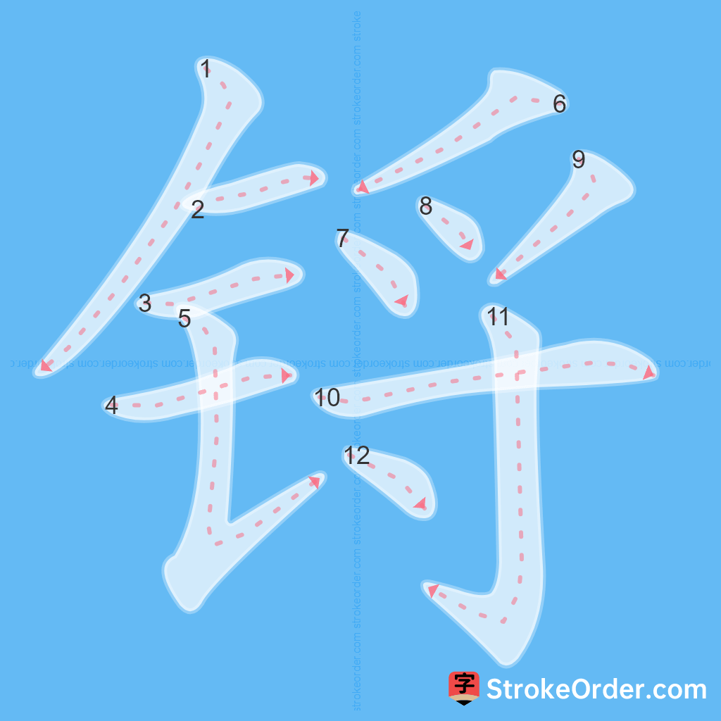 Standard stroke order for the Chinese character 锊