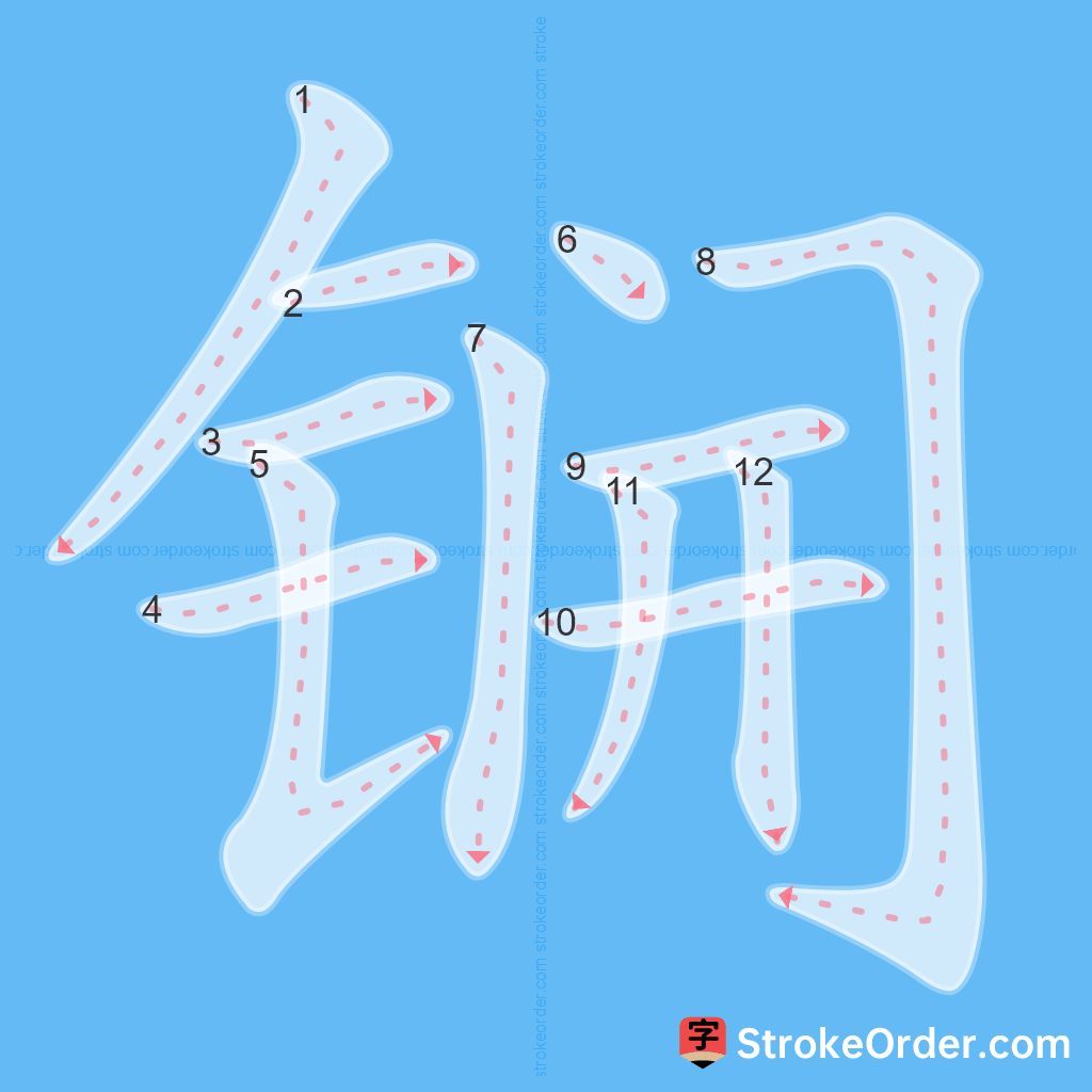 Standard stroke order for the Chinese character 锎
