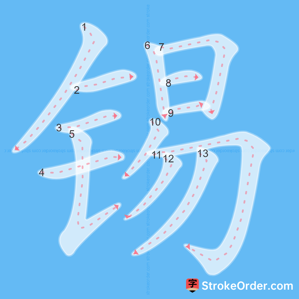 Standard stroke order for the Chinese character 锡
