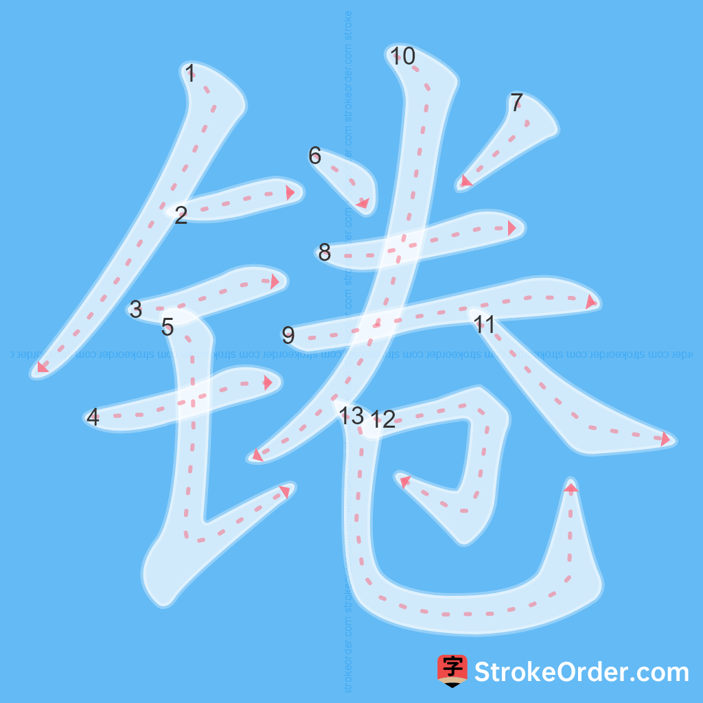 Standard stroke order for the Chinese character 锩